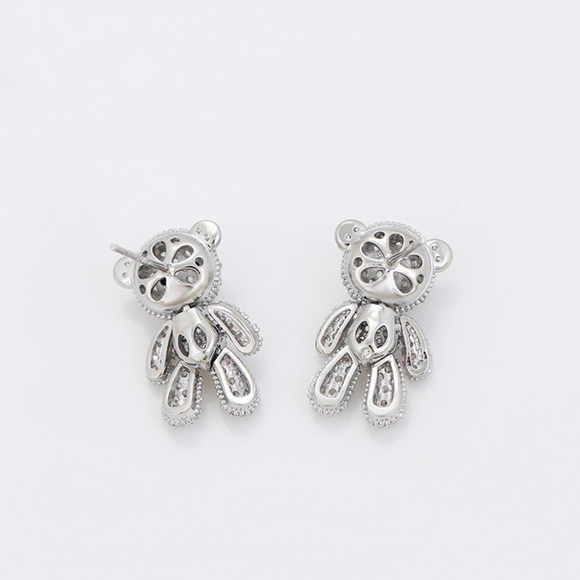 Teddy Bear Earrings Platinum Plated 925 Sterling Silver Luxury Earrings - Picture 5 of 16